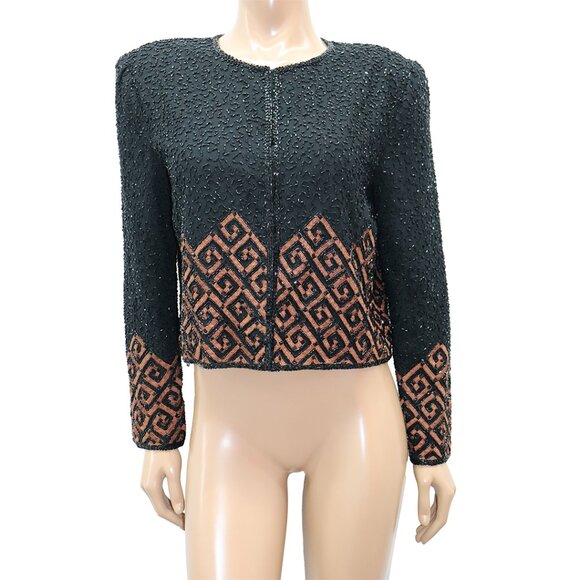 Melanie Lyne Elegant Beaded Sequin Cropped Jacket M - Picture 3 of 6
